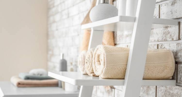 Towels on ladder shelf