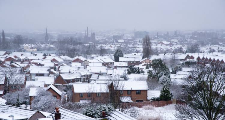 snow on houses