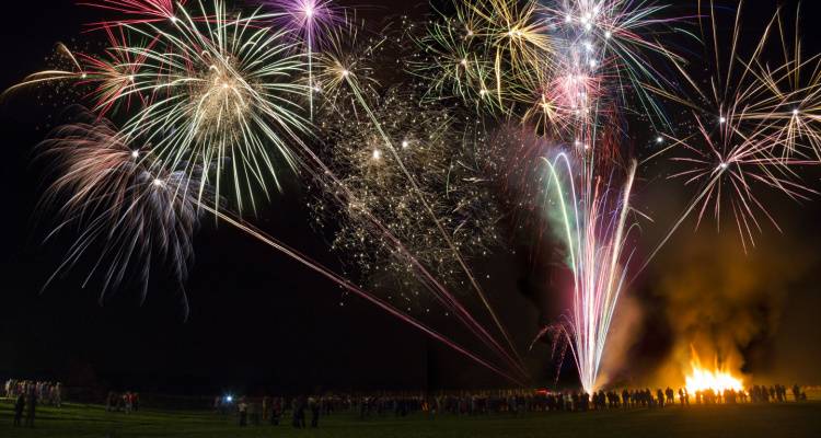 bonfire and fireworks