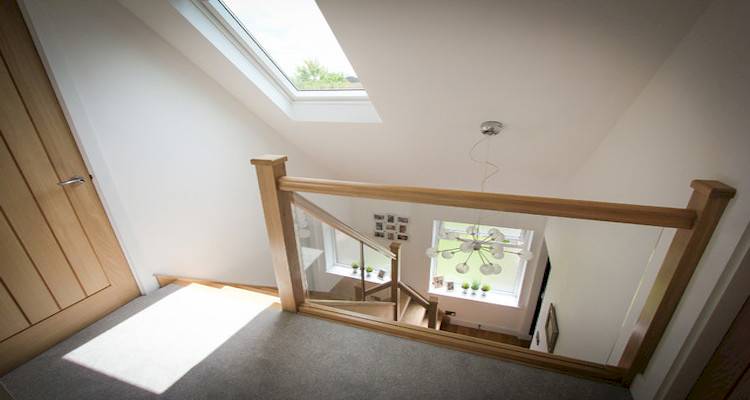 view from the top of a bungalow loft conversion staircase