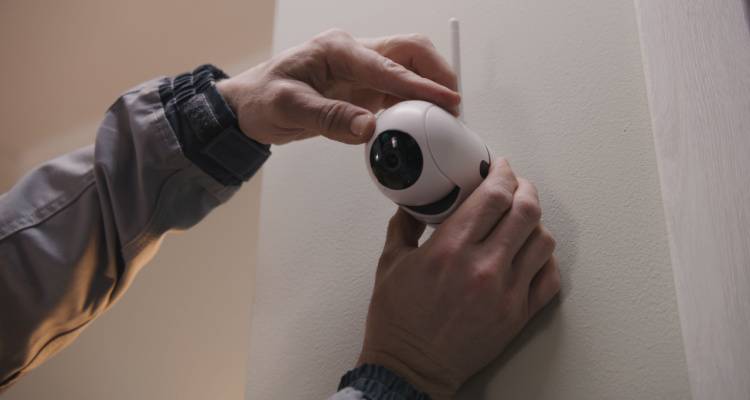 cctv installer installing a camera