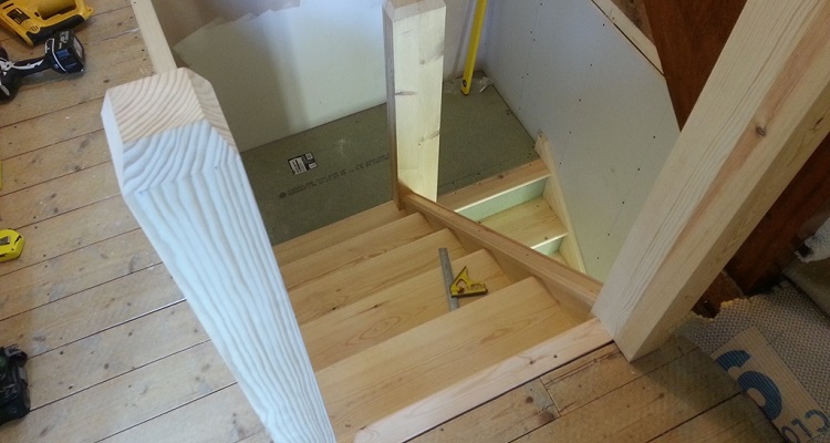 Newly installed wood staircase