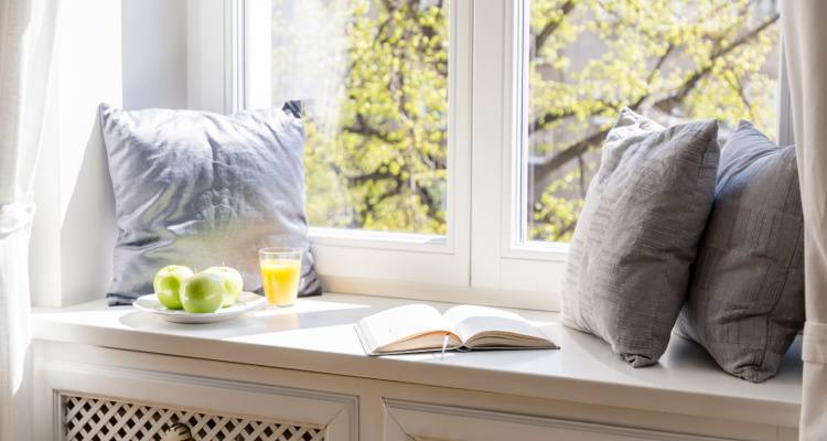 window seat with books