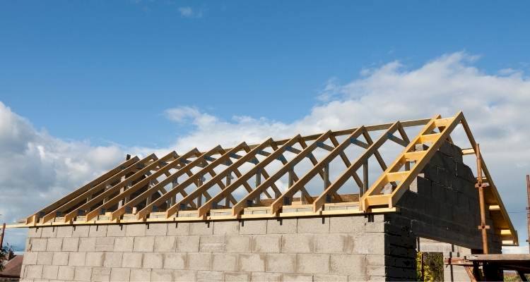 Garage with pitched roof being built