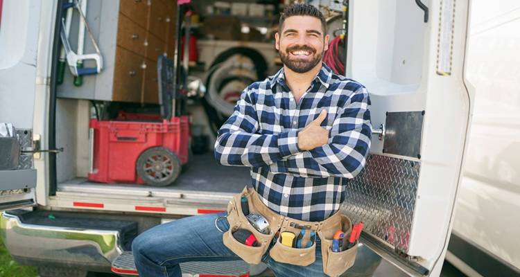 man beard outside van