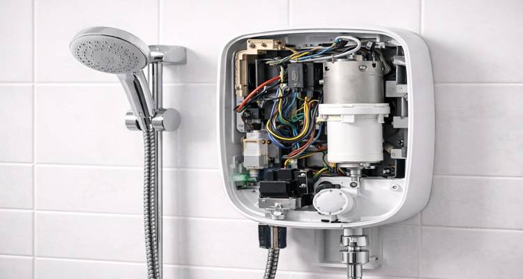 chrome electric shower open