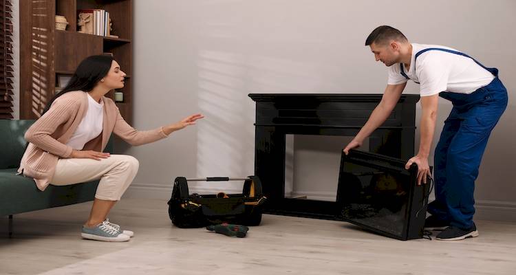 installing fireplace