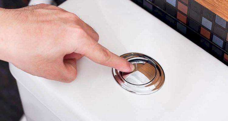 Finger pressing toilet flush button