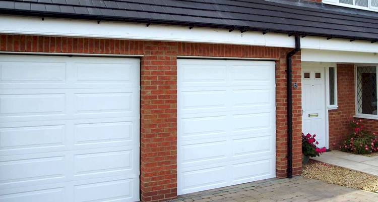 white double garage and door