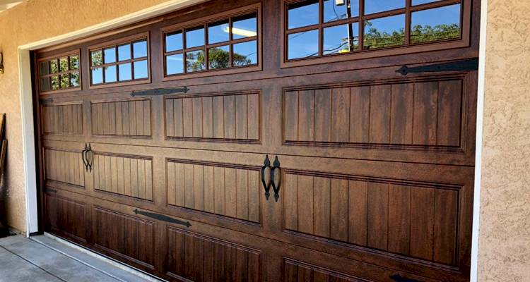 brown wood garage door