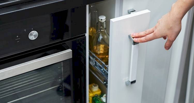 Slimline pop out storage in kitchen