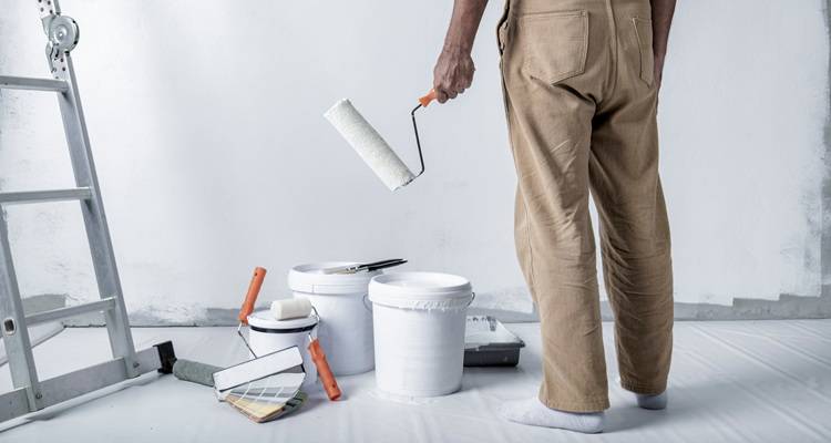 person roller in hand ladder