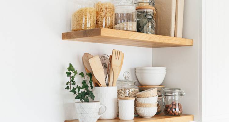 open kitchen shelving