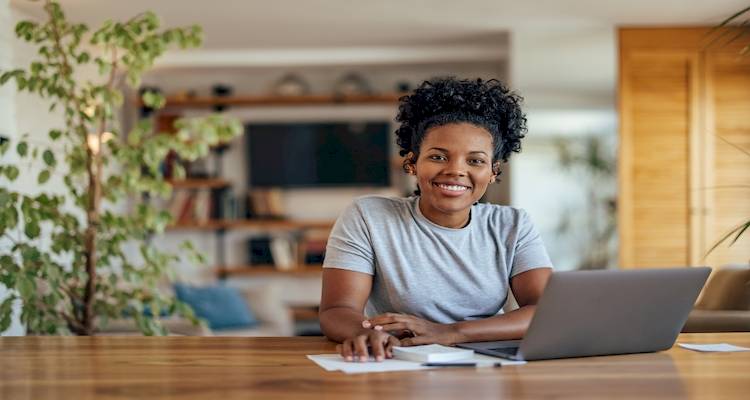 woman using computer