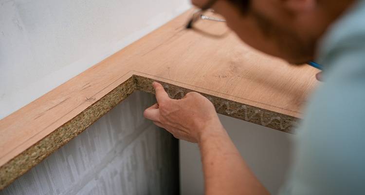 kitchen worktop being cut