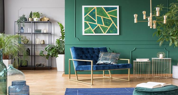 green and gold artwork on wall