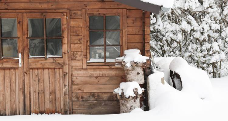 Shed in snow