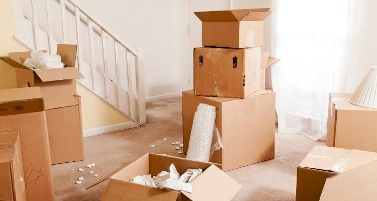 boxes stacked in livingroom