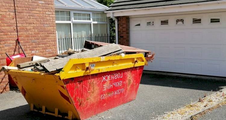 skip on a driveway