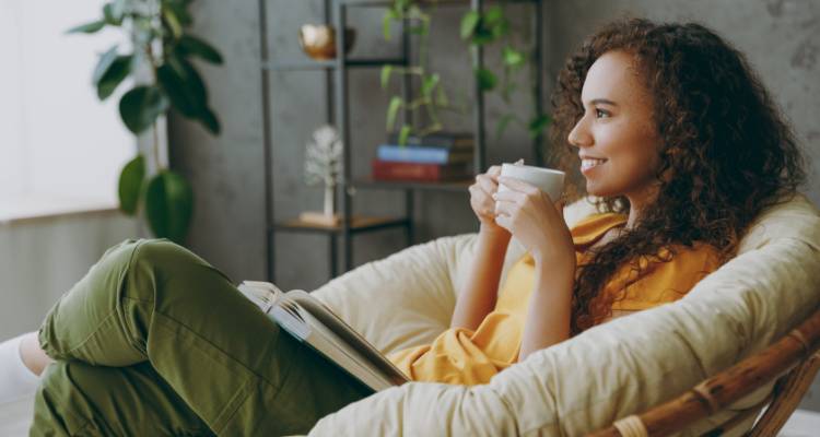 woman relaxing in comfy chair