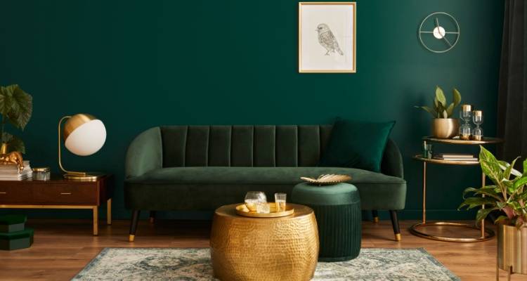 green and gold living room