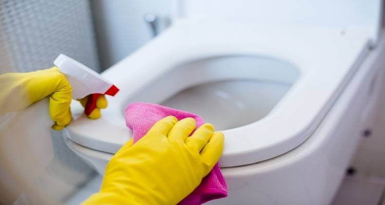 cleaning toilet