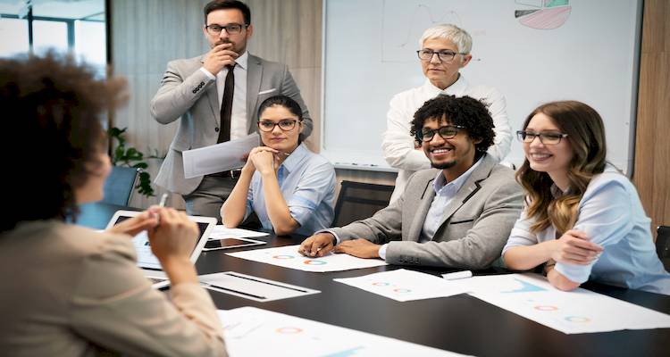 a business meeting in an office image