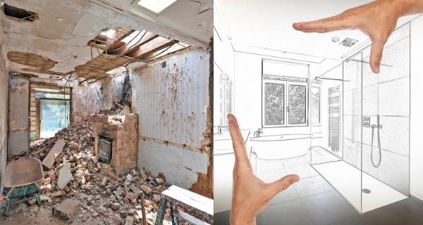 Building being renovated with walls being knocked down