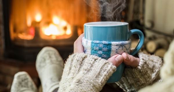 cosy winter autumn fireplace mug