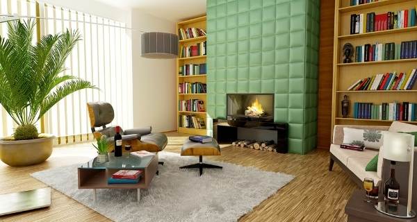 green tile fireplace