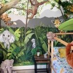 childs bedroom with cartoon animals jungle