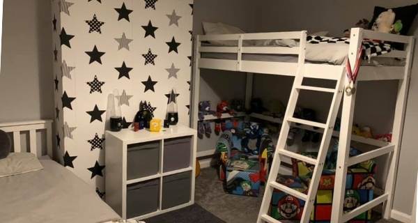 kids bedroom grey with bunk beds