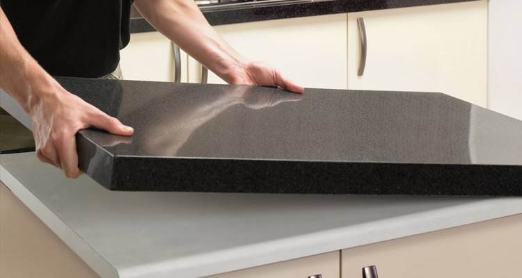 kitchen worktop being fitted