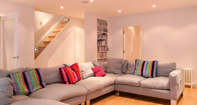 basement that has been converted into a living room in the UK