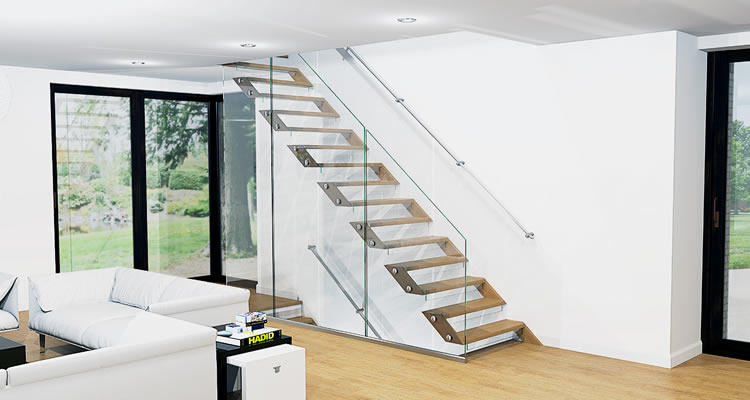 White glass staircase